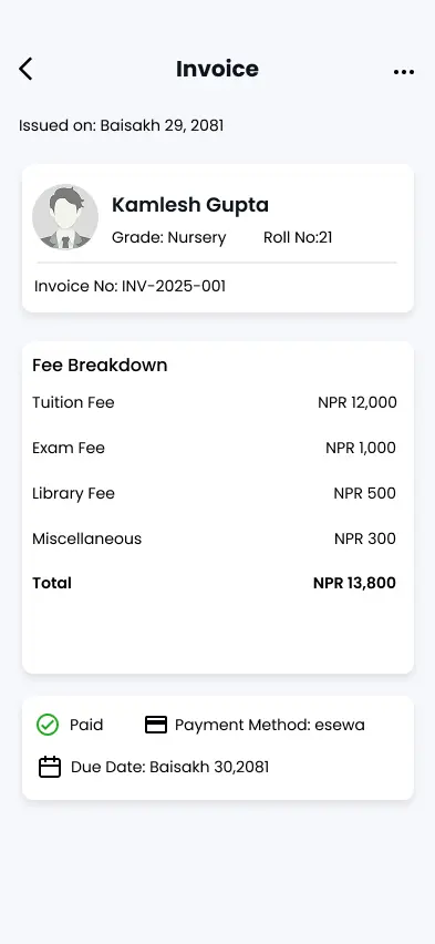 Assessments interface